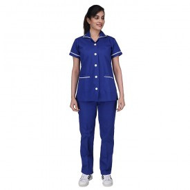 Nurse Staff Uniform Set Open Collar Top Blue
